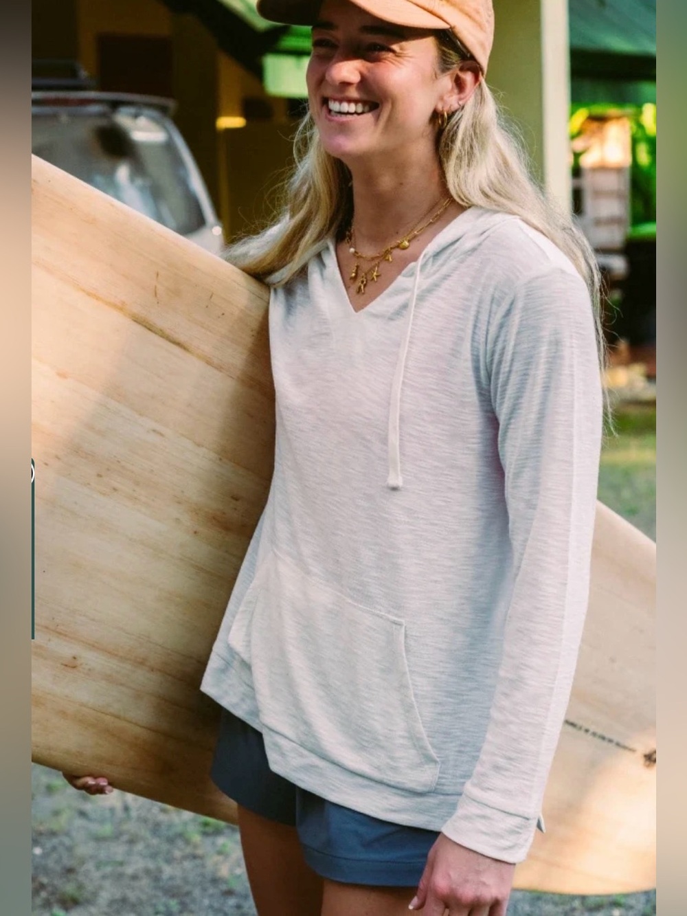 Free fly women Oversize Slub Hoodie white lightweight bamboo sea salt L